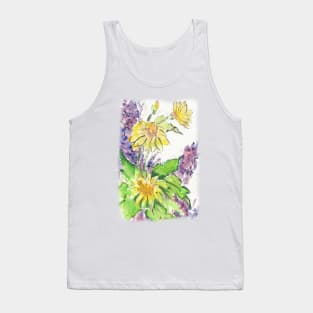 Yellow Purple and Green Flowers Tank Top